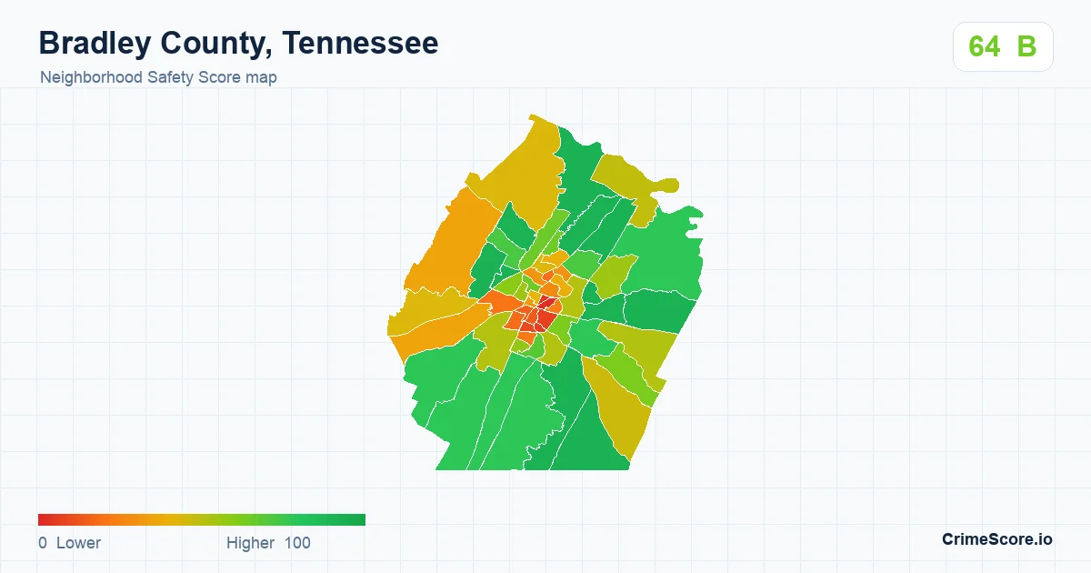 Bradley County, Tennessee neighborhood Safety Score map by Census block group
