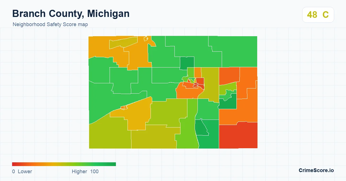 Branch County, Michigan neighborhood Safety Score map by Census block group