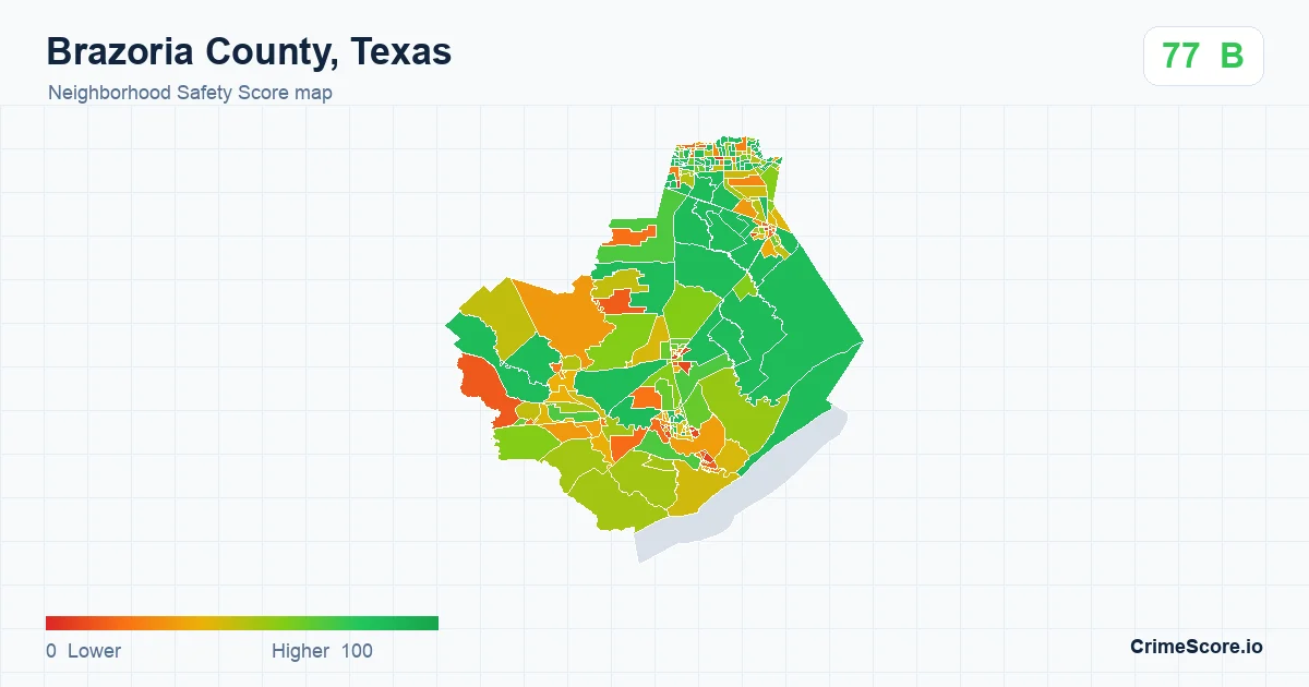 Brazoria County, Texas neighborhood Safety Score map by Census block group