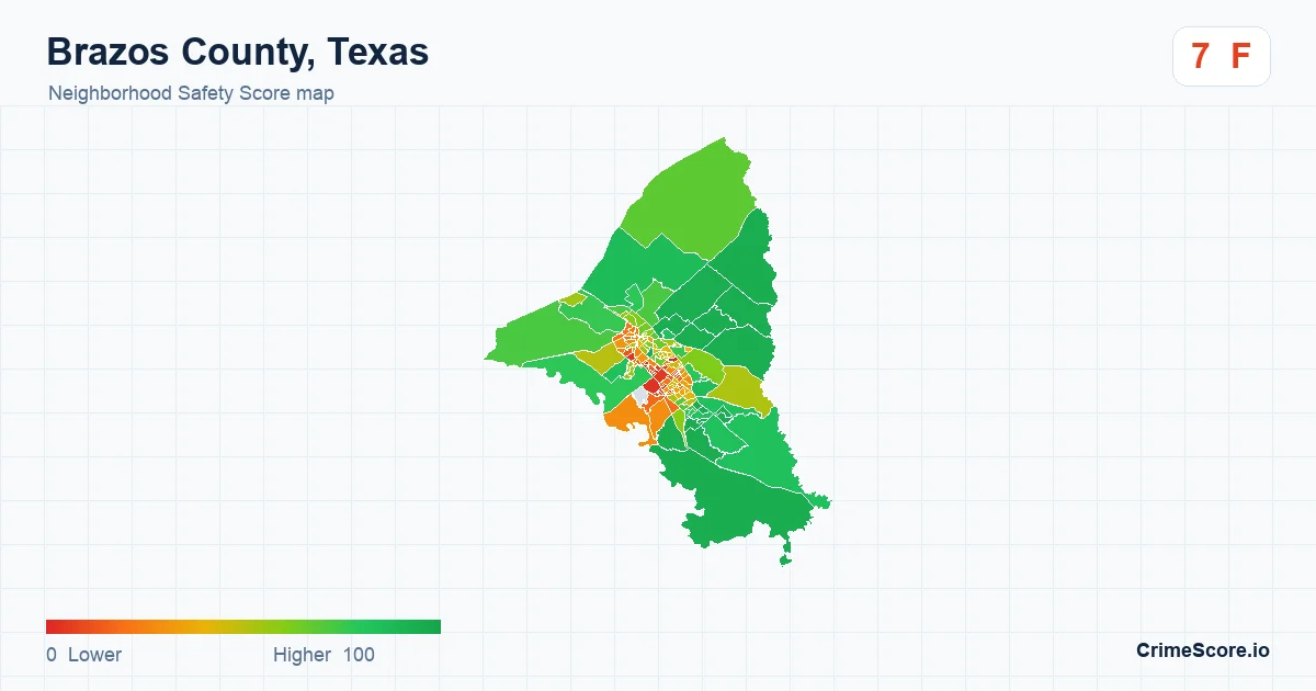 Brazos County, Texas neighborhood Safety Score map by Census block group