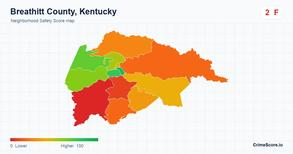 Breathitt County, Kentucky neighborhood Safety Score map by Census block group