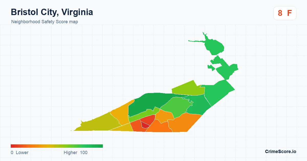 Bristol City, Virginia neighborhood Safety Score map by Census block group
