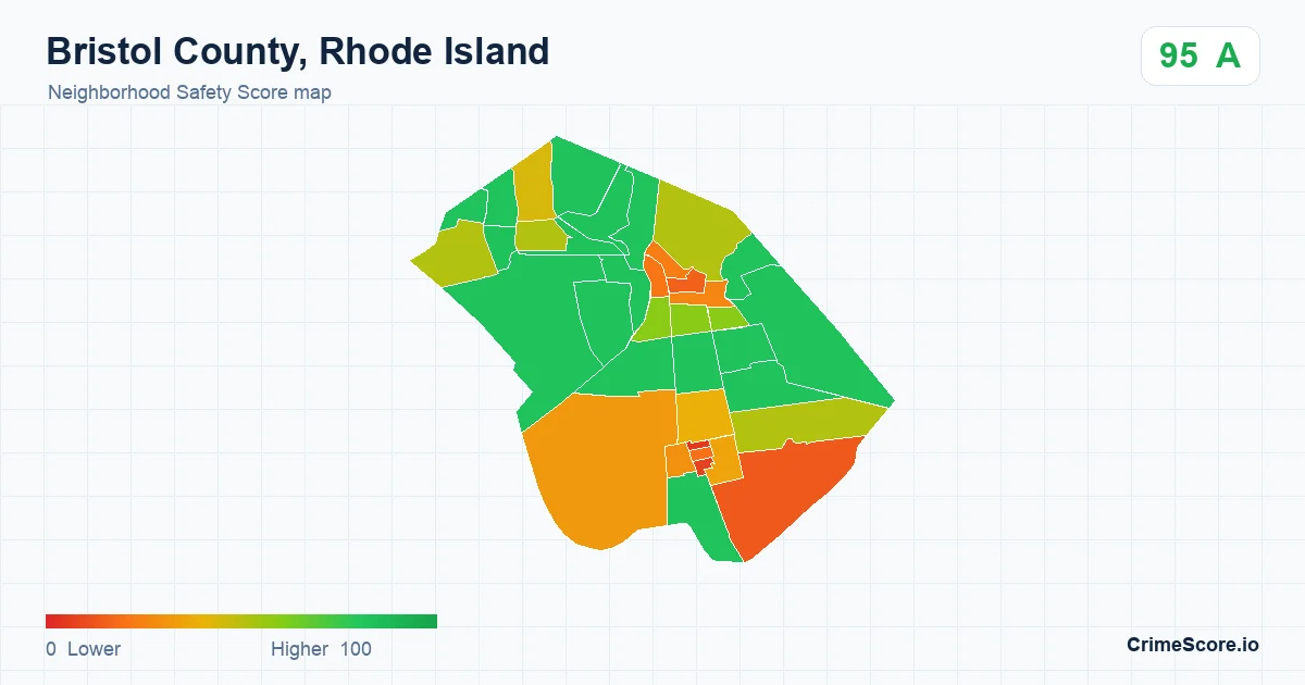 Bristol County, Rhode Island neighborhood Safety Score map by Census block group