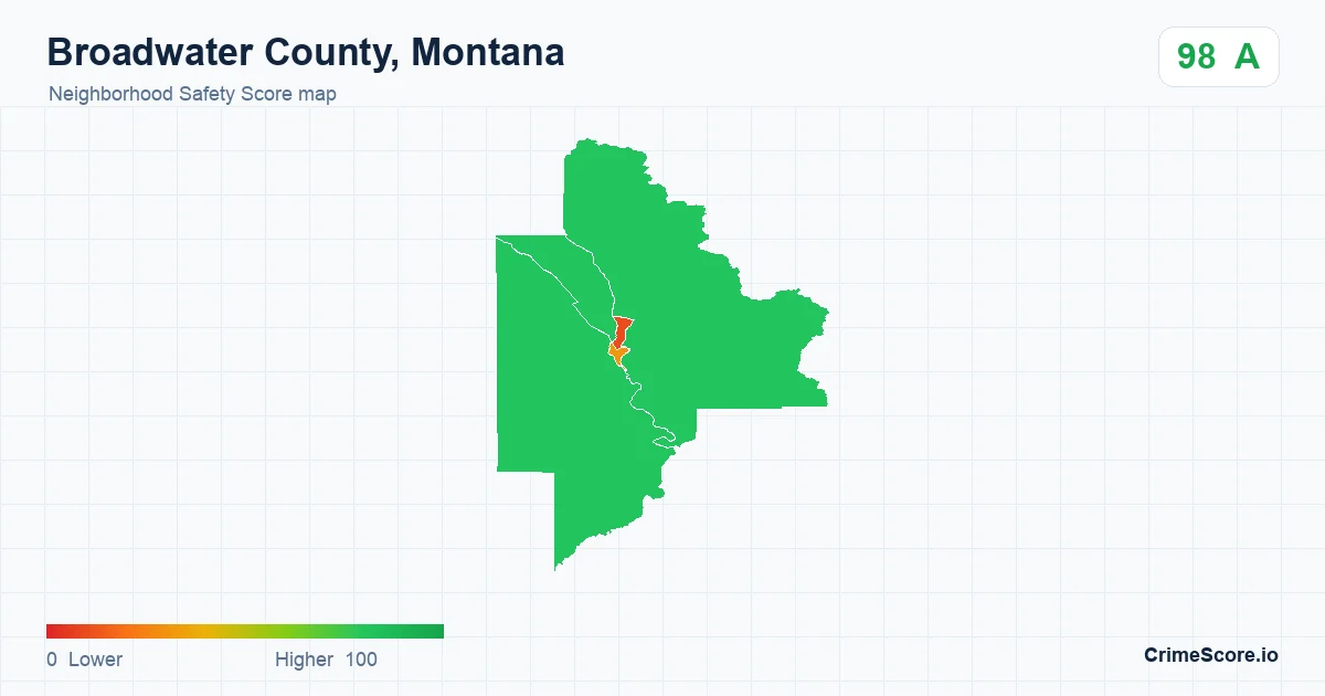 Broadwater County, Montana neighborhood Safety Score map by Census block group