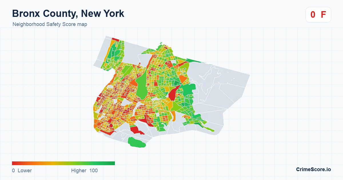 Bronx County, New York neighborhood Safety Score map by Census block group