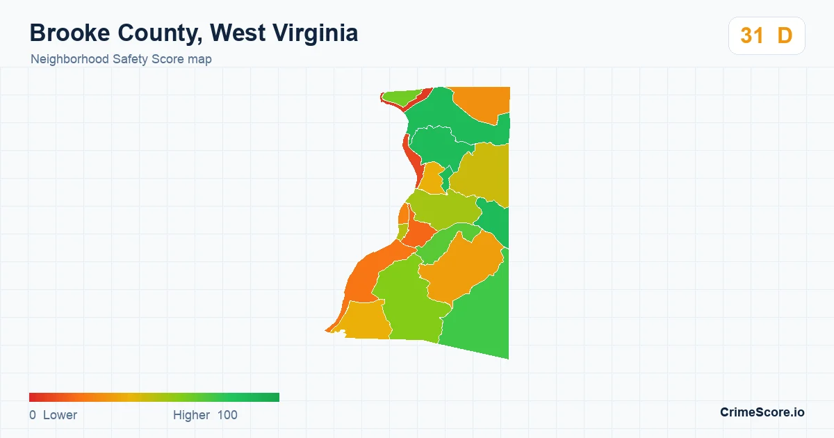 Brooke County, West Virginia neighborhood Safety Score map by Census block group