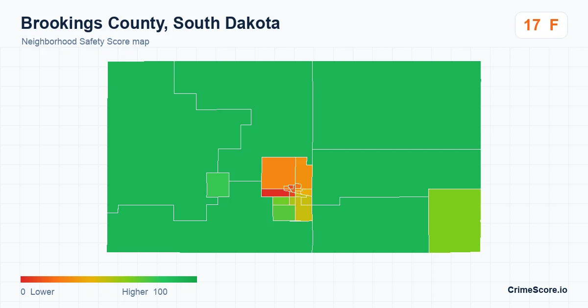 Brookings County, South Dakota neighborhood Safety Score map by Census block group