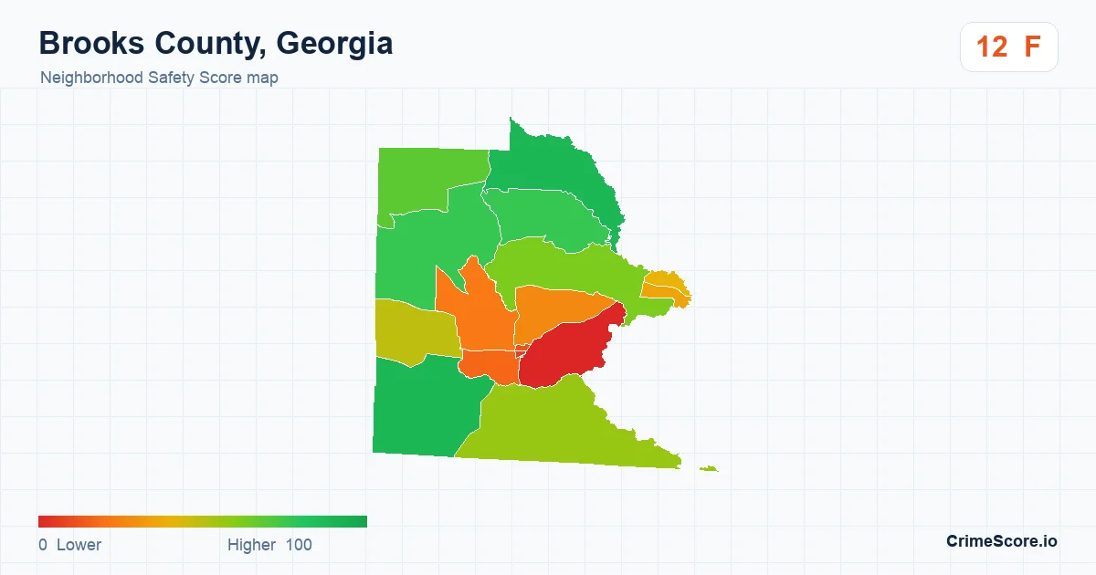 Brooks County, Georgia neighborhood Safety Score map by Census block group