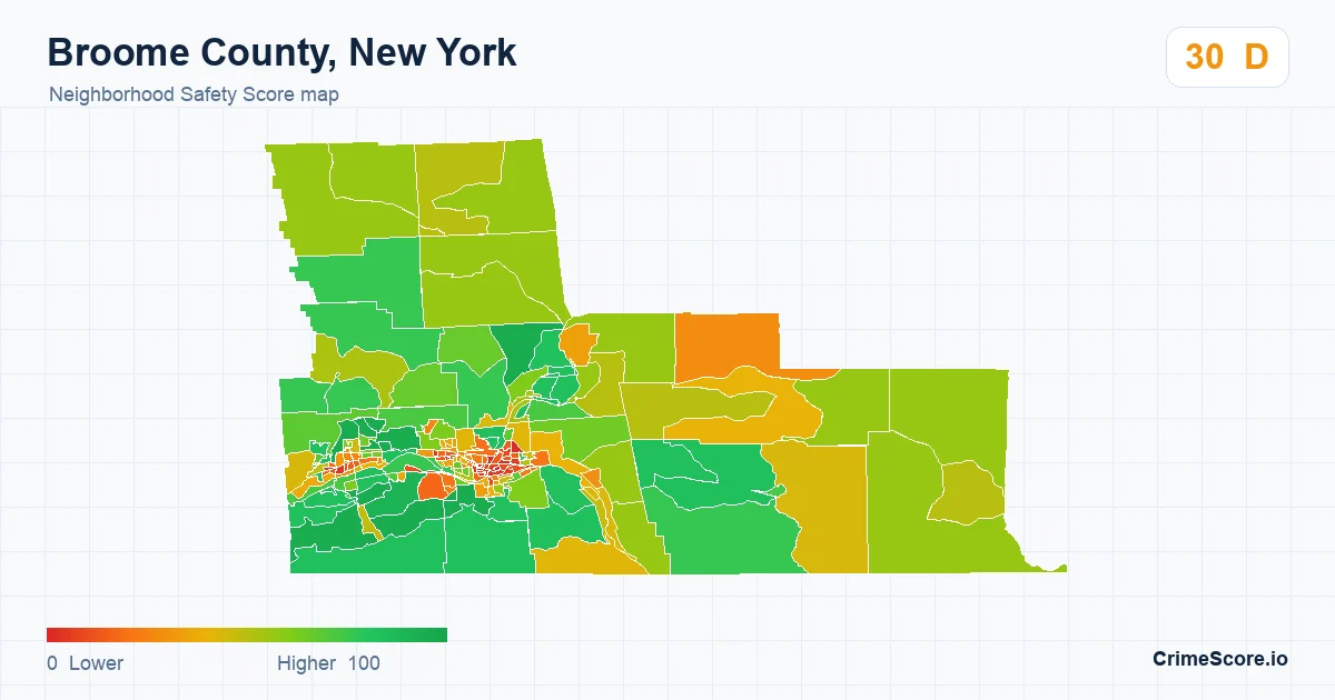 Broome County, New York neighborhood Safety Score map by Census block group