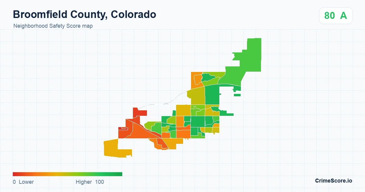 Broomfield County, Colorado neighborhood Safety Score map by Census block group