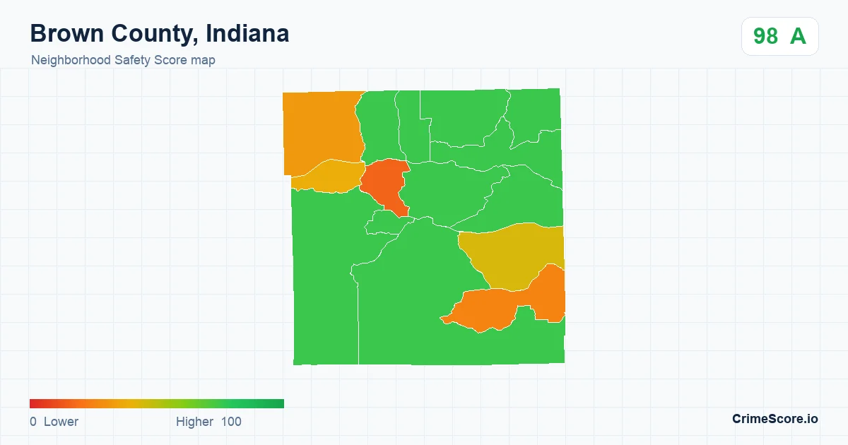 Brown County, Indiana neighborhood Safety Score map by Census block group