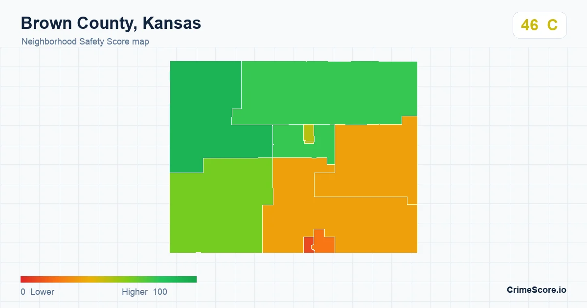 Brown County, Kansas neighborhood Safety Score map by Census block group