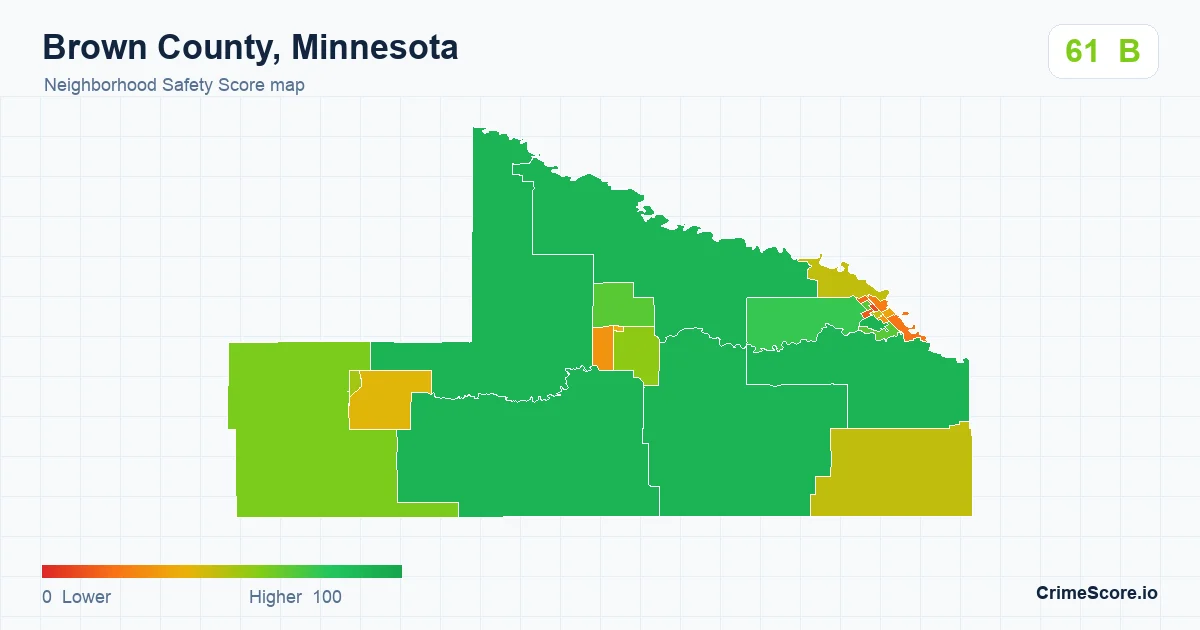 Brown County, Minnesota neighborhood Safety Score map by Census block group