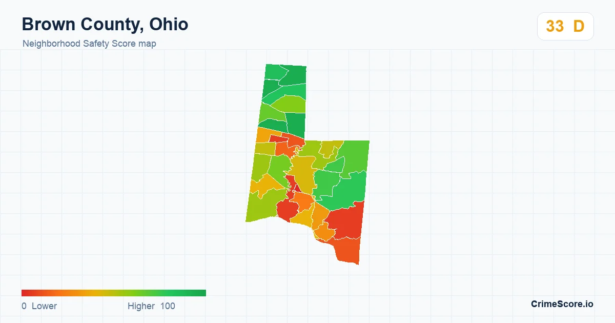 Brown County, Ohio neighborhood Safety Score map by Census block group