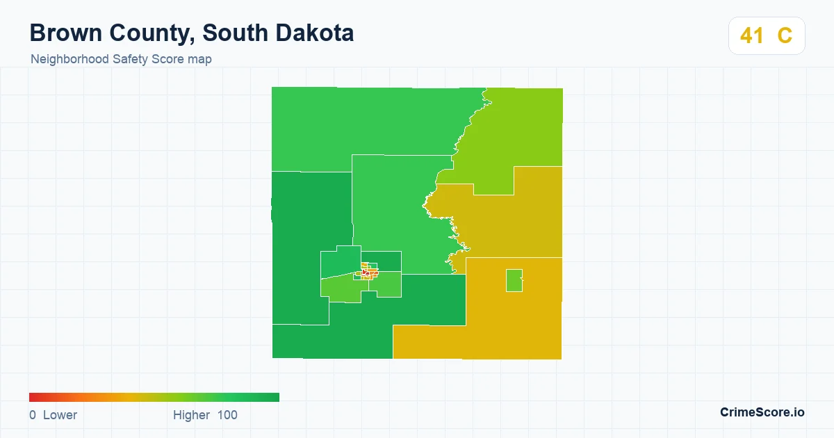 Brown County, South Dakota neighborhood Safety Score map by Census block group