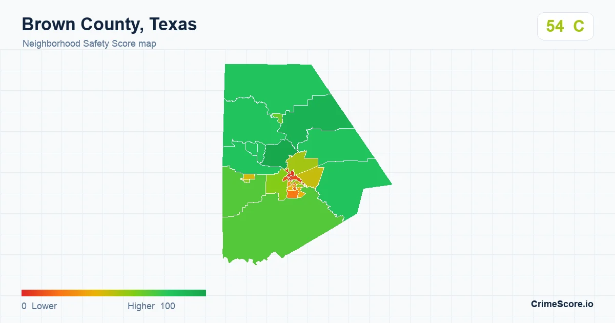 Brown County, Texas neighborhood Safety Score map by Census block group