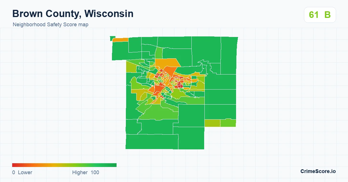 Brown County, Wisconsin neighborhood Safety Score map by Census block group
