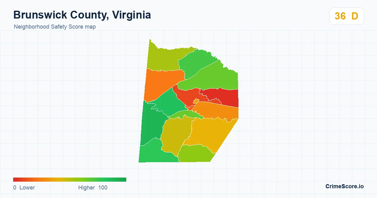 Brunswick County, Virginia neighborhood Safety Score map by Census block group