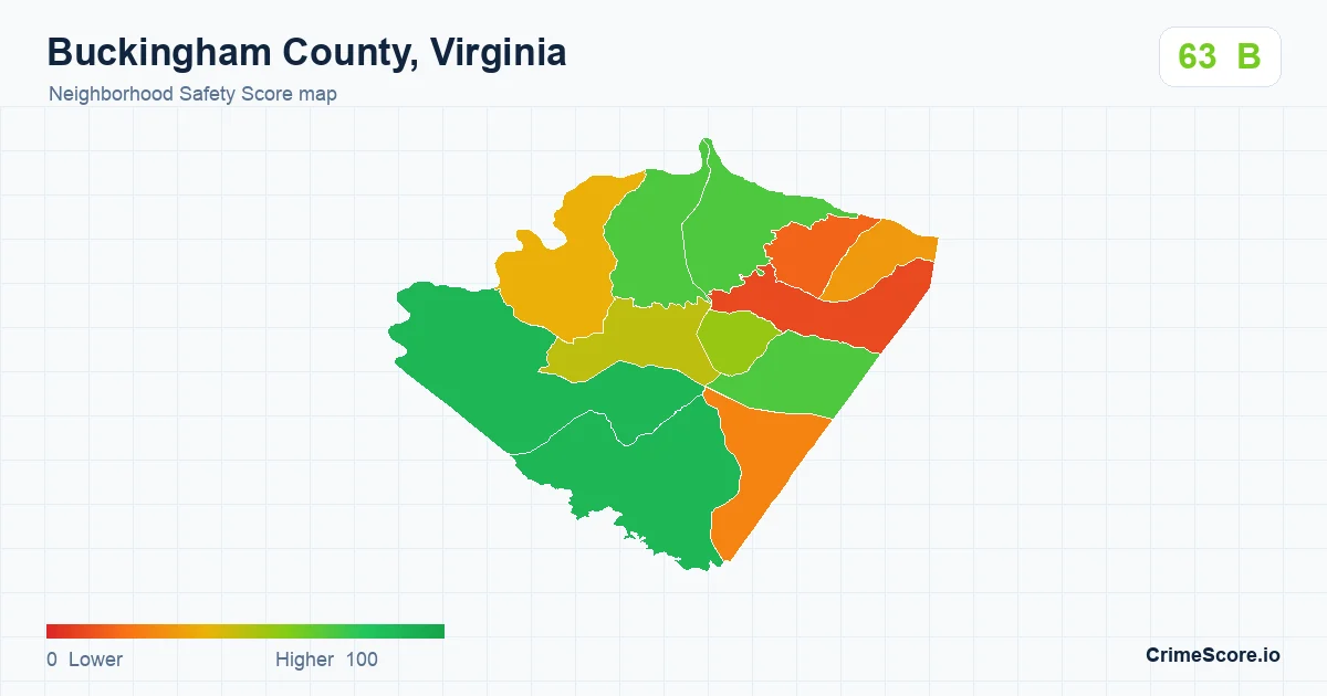 Buckingham County, Virginia neighborhood Safety Score map by Census block group