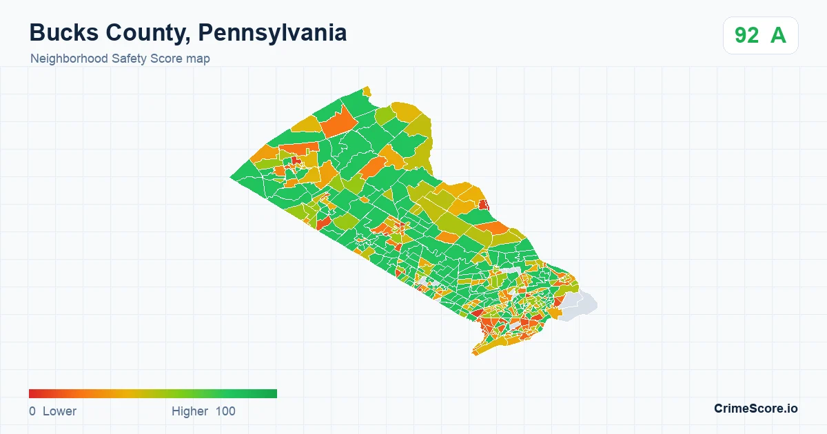 Bucks County, Pennsylvania neighborhood Safety Score map by Census block group