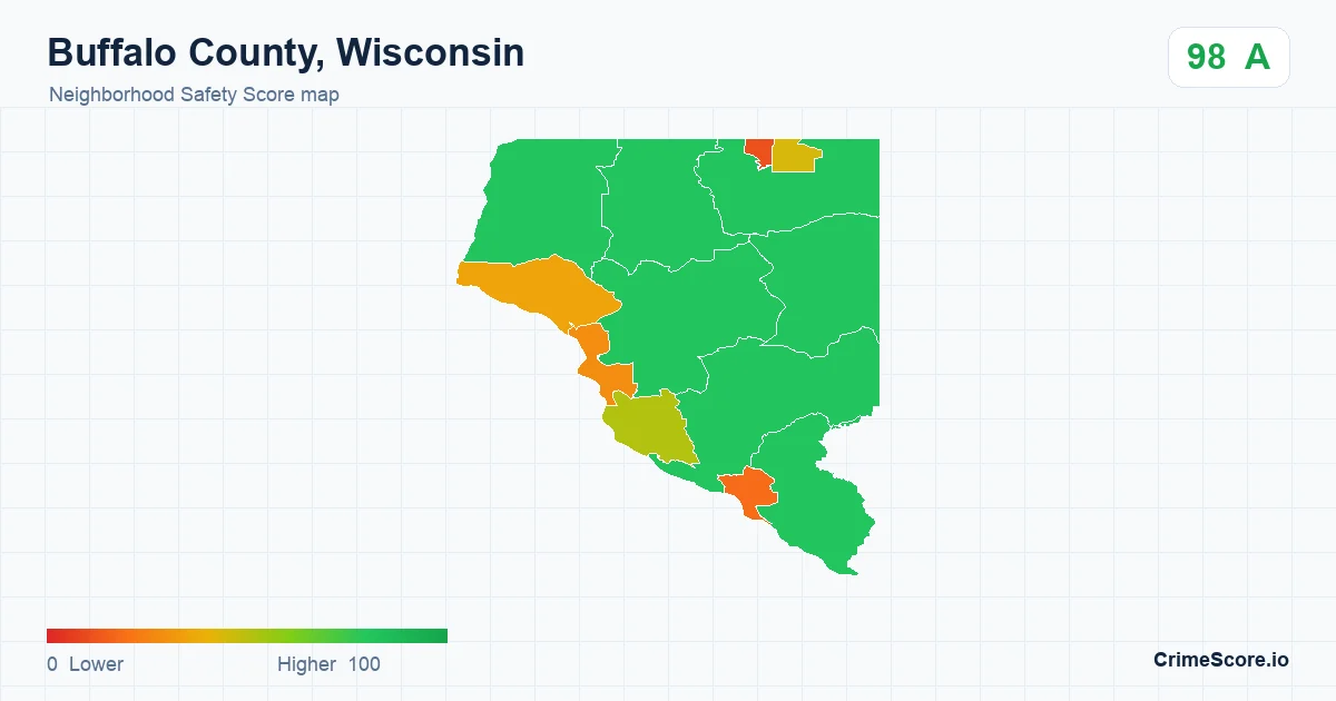Buffalo County, Wisconsin neighborhood Safety Score map by Census block group