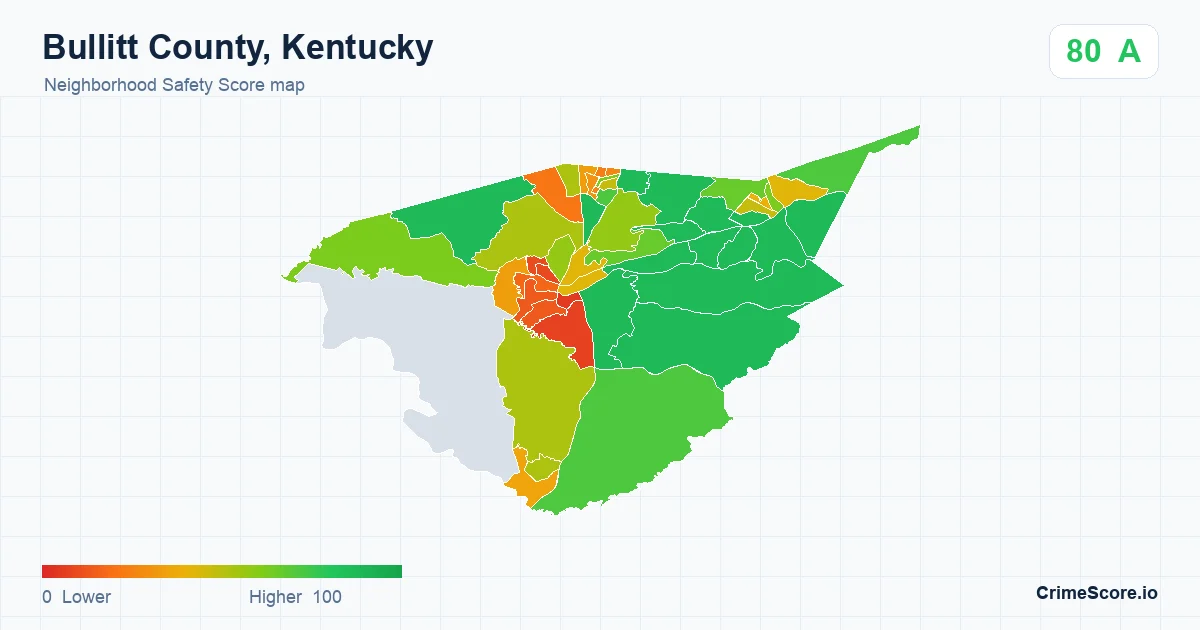 Bullitt County, Kentucky neighborhood Safety Score map by Census block group