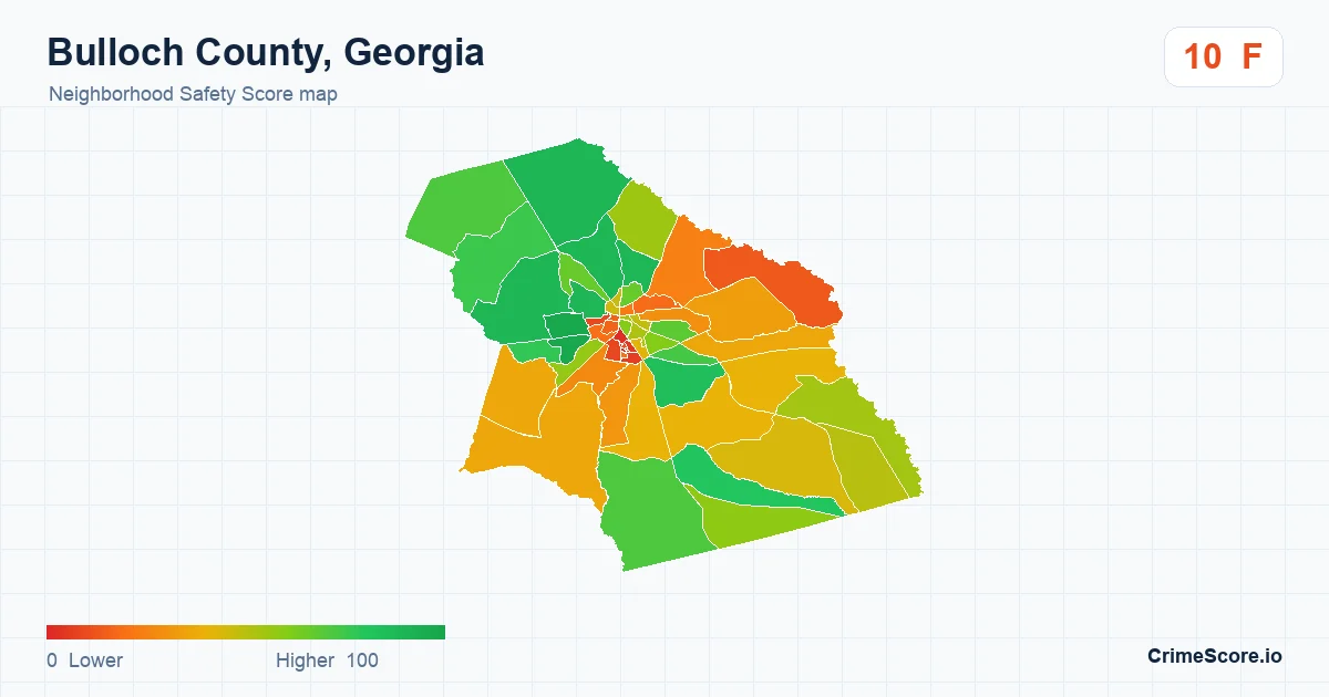 Bulloch County, Georgia neighborhood Safety Score map by Census block group