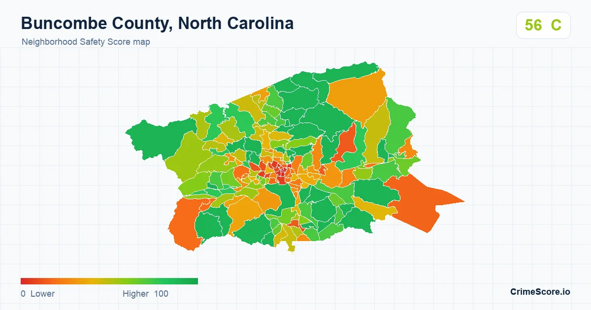 Buncombe County, North Carolina neighborhood Safety Score map by Census block group