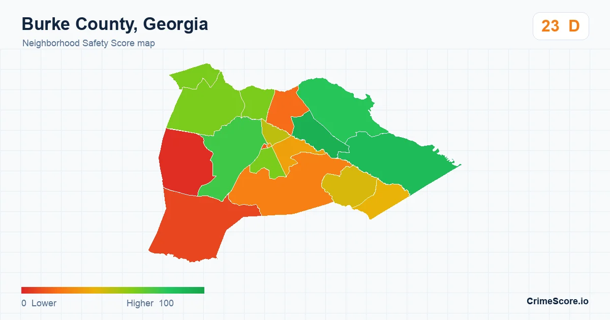 Burke County, Georgia neighborhood Safety Score map by Census block group