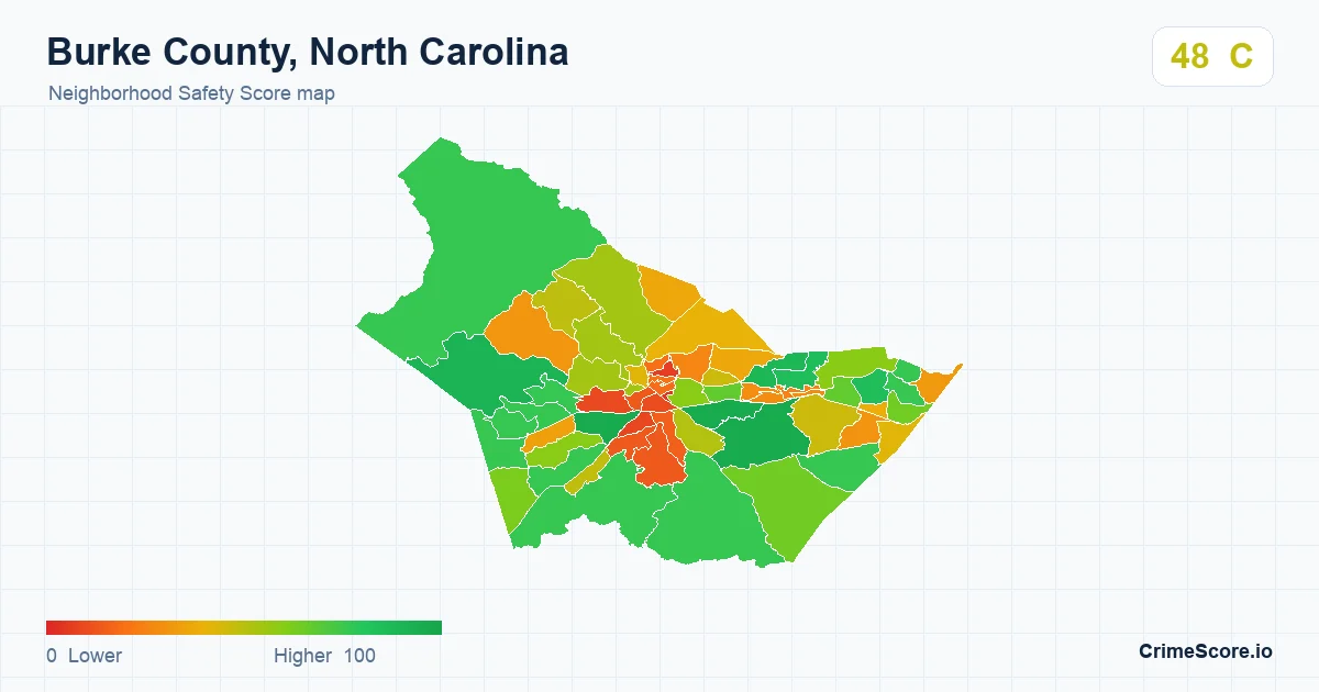 Burke County, North Carolina neighborhood Safety Score map by Census block group