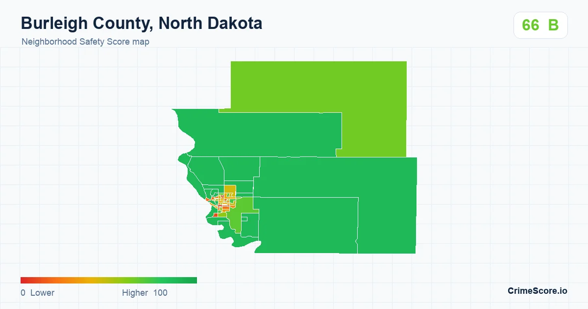 Burleigh County, North Dakota neighborhood Safety Score map by Census block group