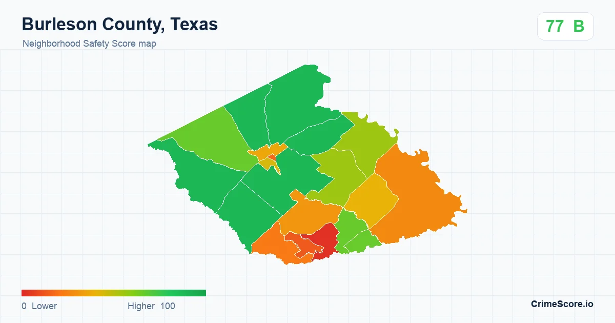 Burleson County, Texas neighborhood Safety Score map by Census block group