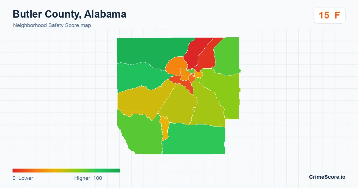Butler County, Alabama neighborhood Safety Score map by Census block group