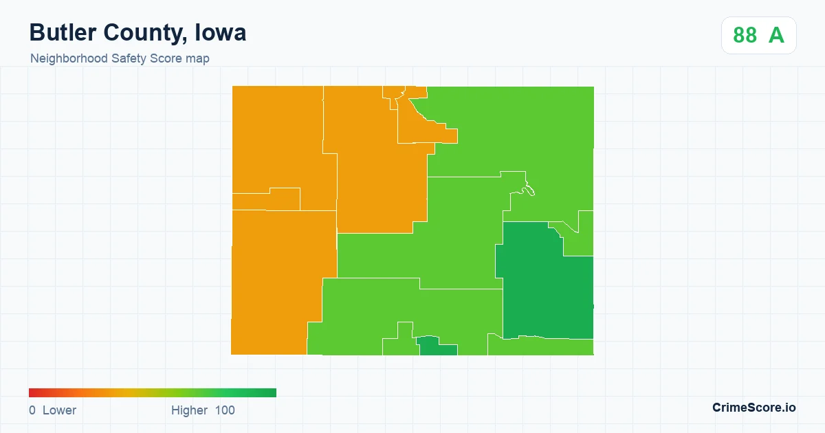 Butler County, Iowa neighborhood Safety Score map by Census block group