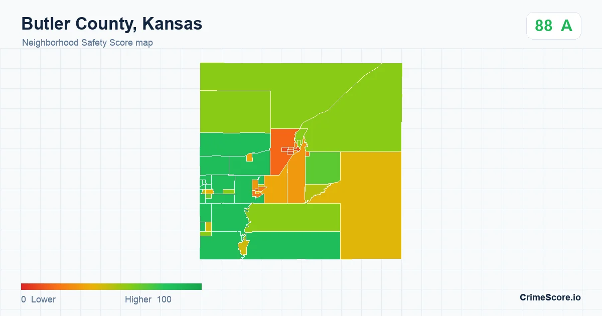 Butler County, Kansas neighborhood Safety Score map by Census block group