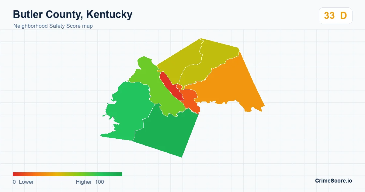 Butler County, Kentucky neighborhood Safety Score map by Census block group