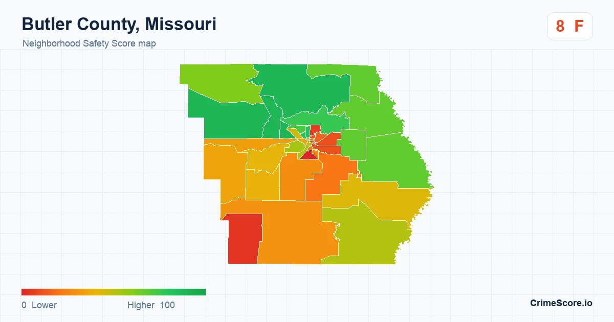 Butler County, Missouri neighborhood Safety Score map by Census block group