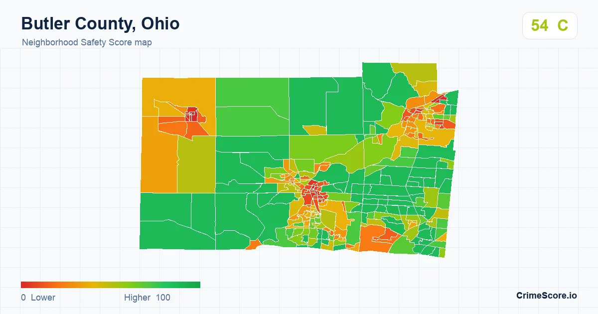 Butler County, Ohio neighborhood Safety Score map by Census block group