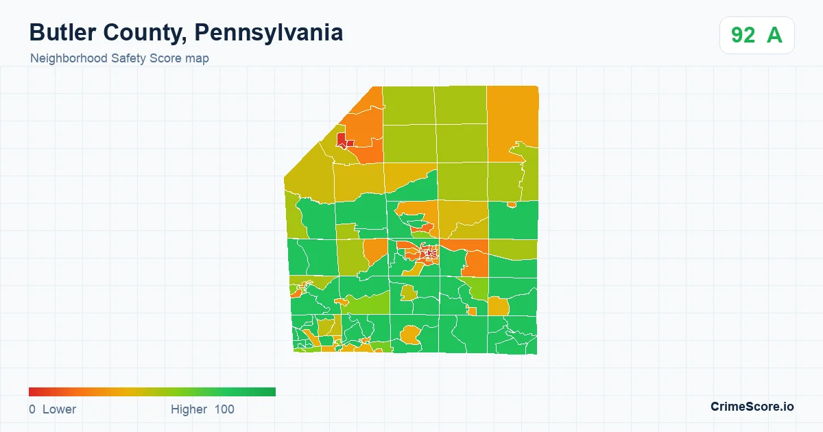Butler County, Pennsylvania neighborhood Safety Score map by Census block group