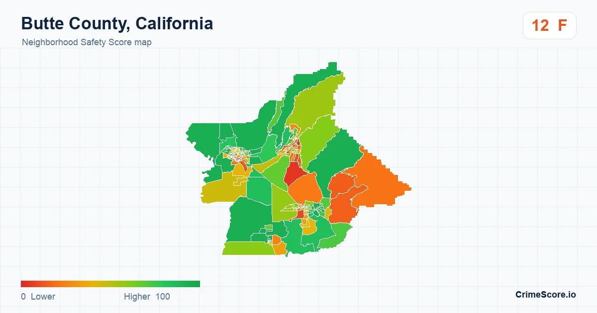 Butte County, California neighborhood Safety Score map by Census block group