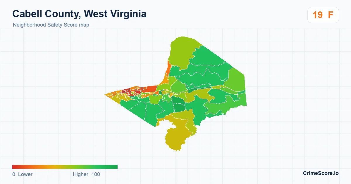 Cabell County, West Virginia neighborhood Safety Score map by Census block group