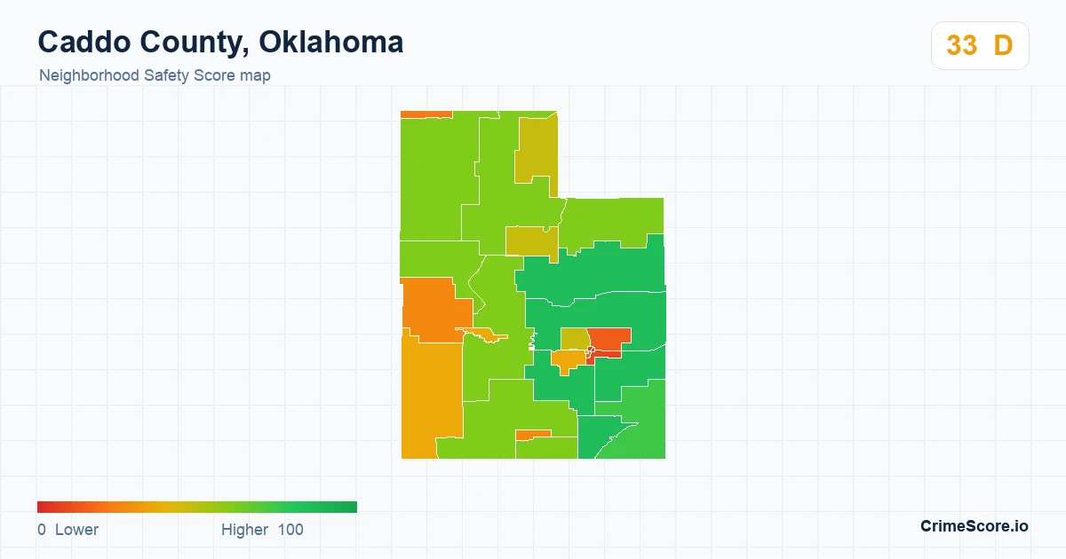 Caddo County, Oklahoma neighborhood Safety Score map by Census block group