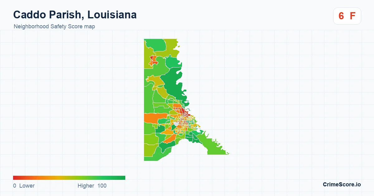 Caddo Parish, Louisiana neighborhood Safety Score map by Census block group