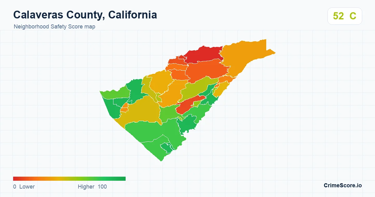 Calaveras County, California neighborhood Safety Score map by Census block group