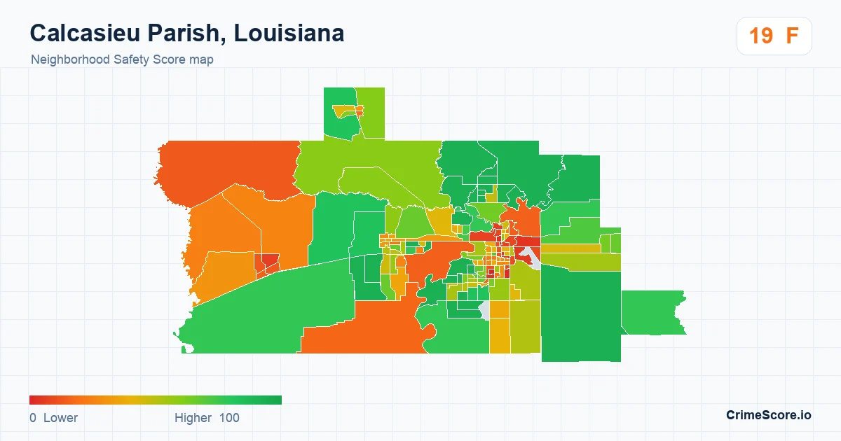 Calcasieu Parish, Louisiana neighborhood Safety Score map by Census block group