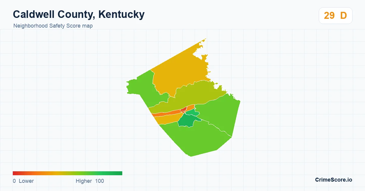 Caldwell County, Kentucky neighborhood Safety Score map by Census block group