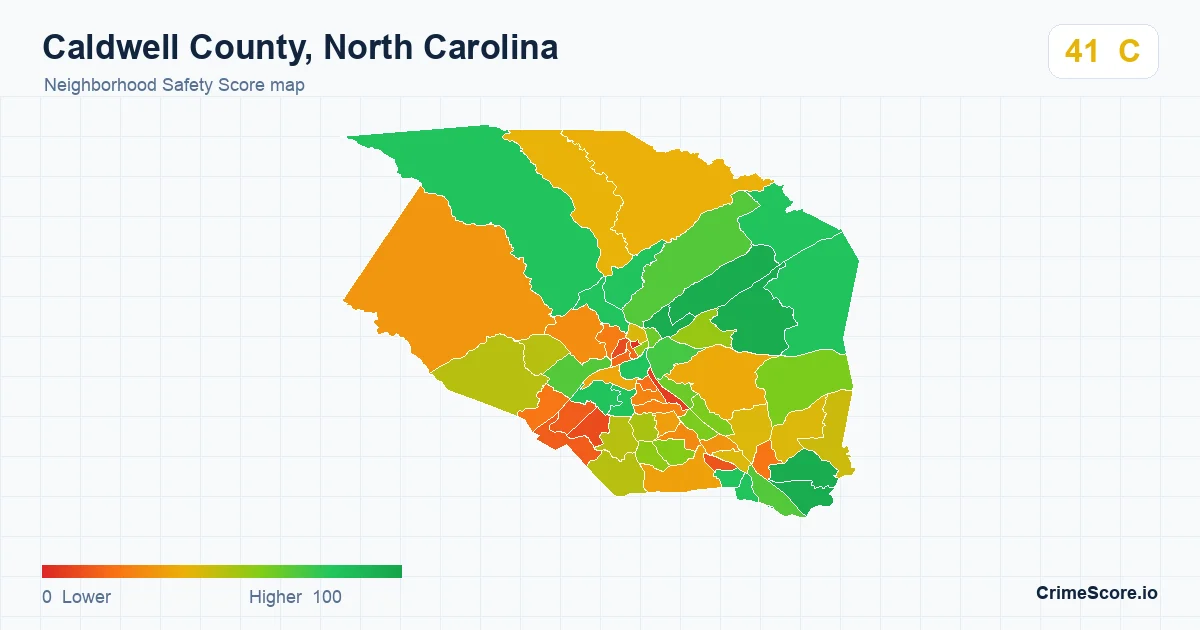 Caldwell County, North Carolina neighborhood Safety Score map by Census block group