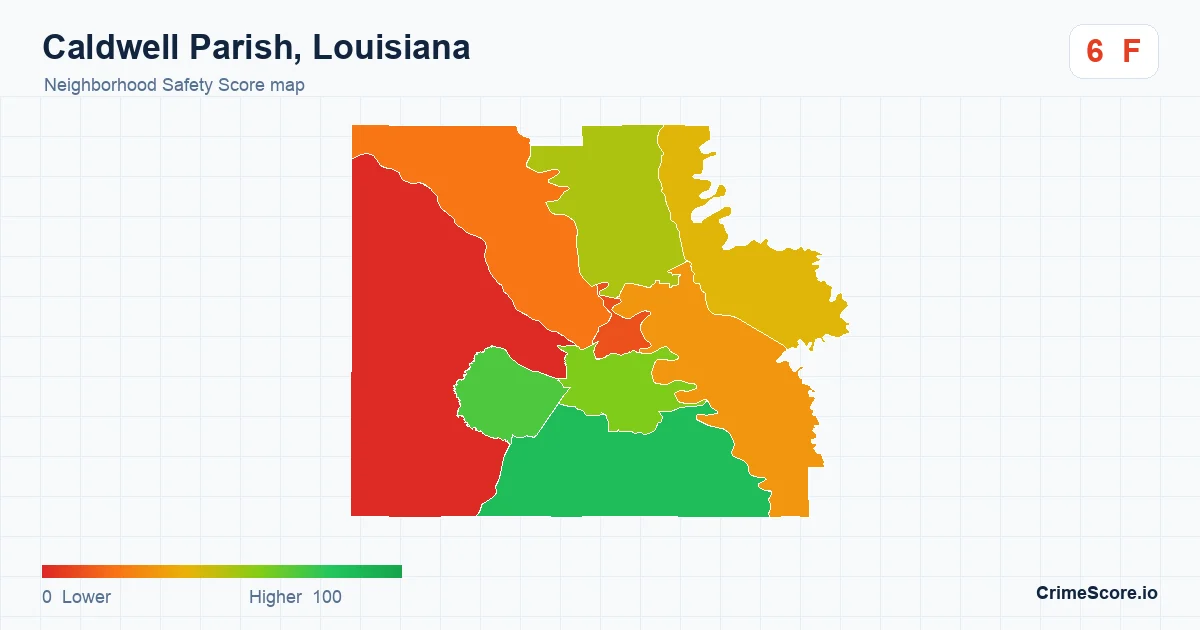 Caldwell Parish, Louisiana neighborhood Safety Score map by Census block group