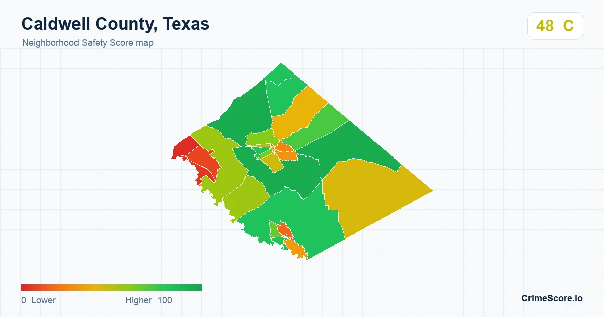 Caldwell County, Texas neighborhood Safety Score map by Census block group