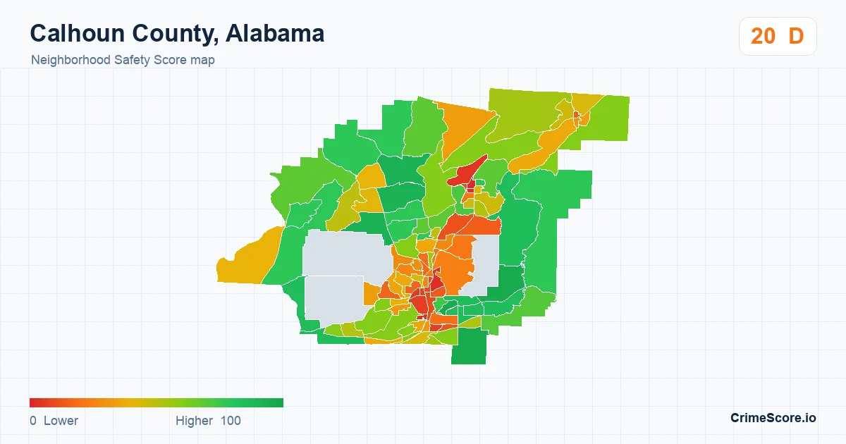Calhoun County, Alabama neighborhood Safety Score map by Census block group